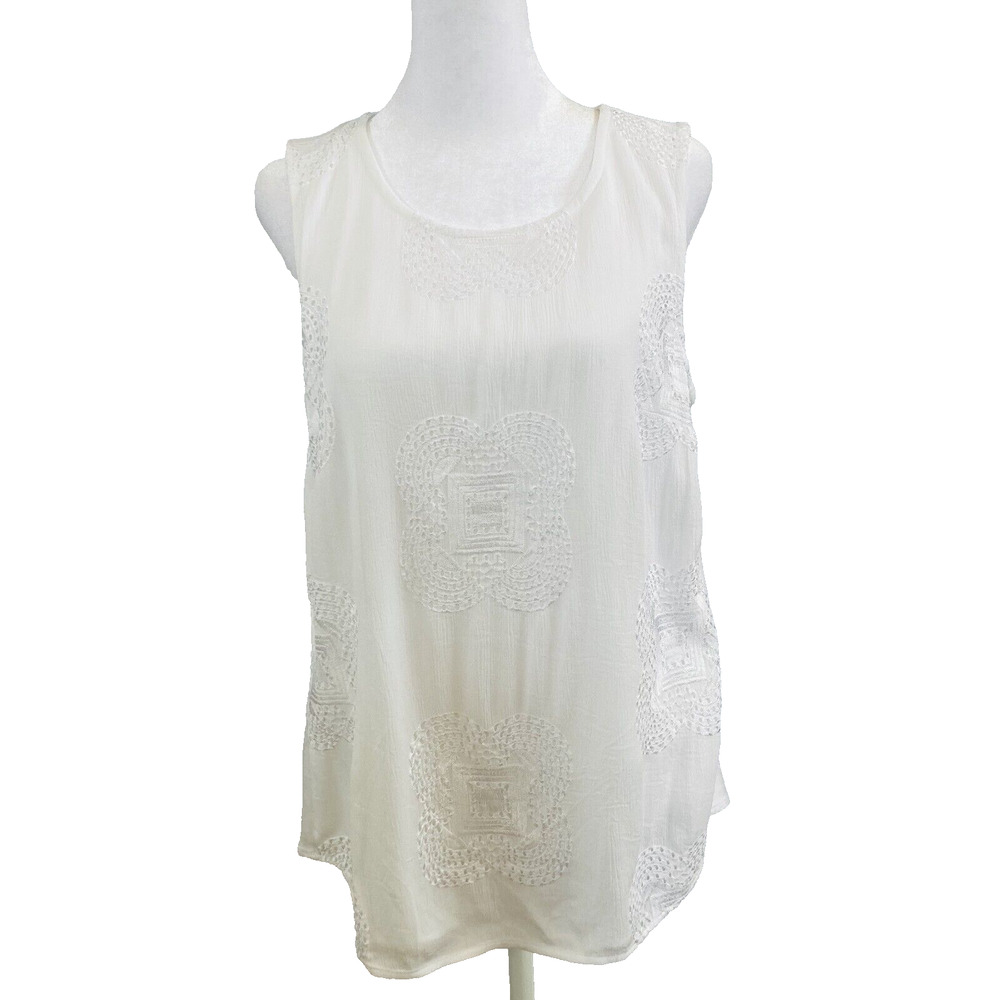 Daniel Rainn Women Sleeveless Top Size Medium White Embroidered Summer Beach